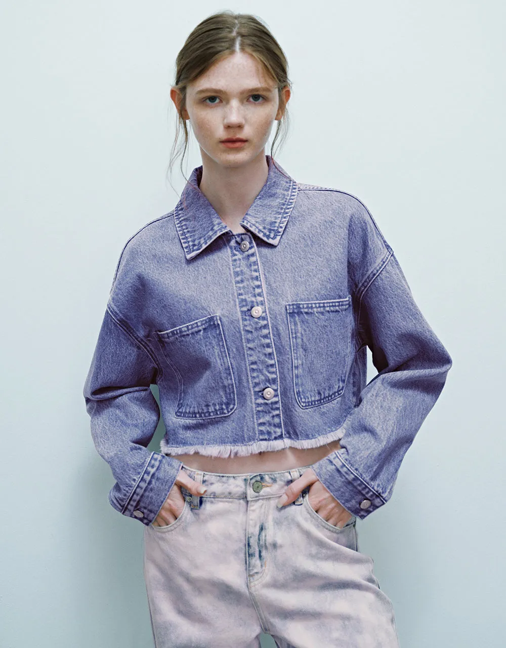 Cropped Gradient Denim Jacket