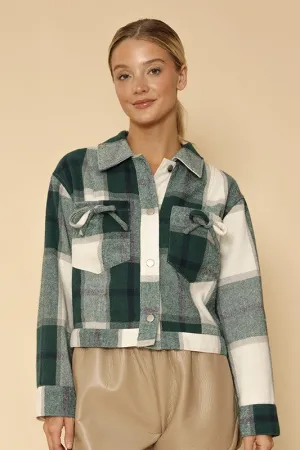 Cropped Green Pattern Flannel Jacket