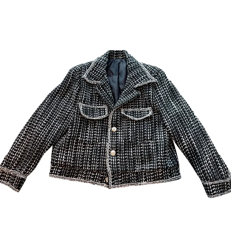 Cropped Lapel Checked Jacket