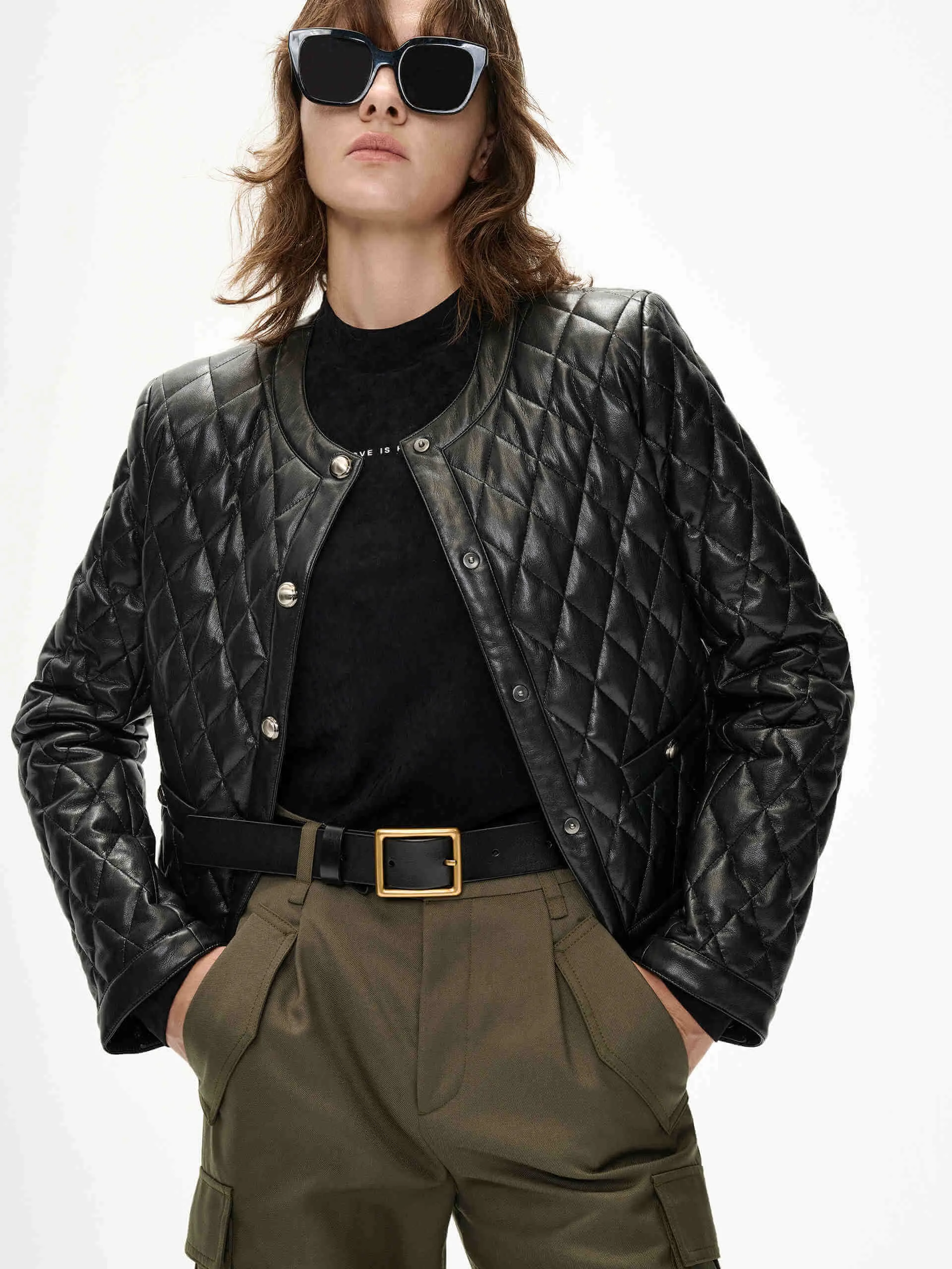 Cropped Leather Puffer Jacket