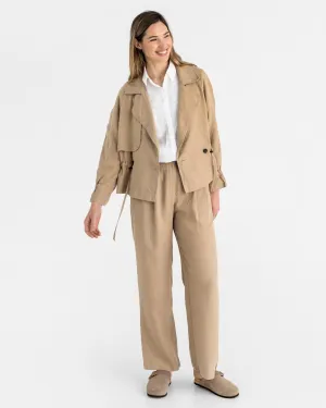 Cropped linen trench coat OBAN in Wheat