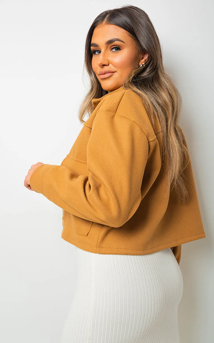 Cropped Long Sleeve Collared Jacket with Pockets