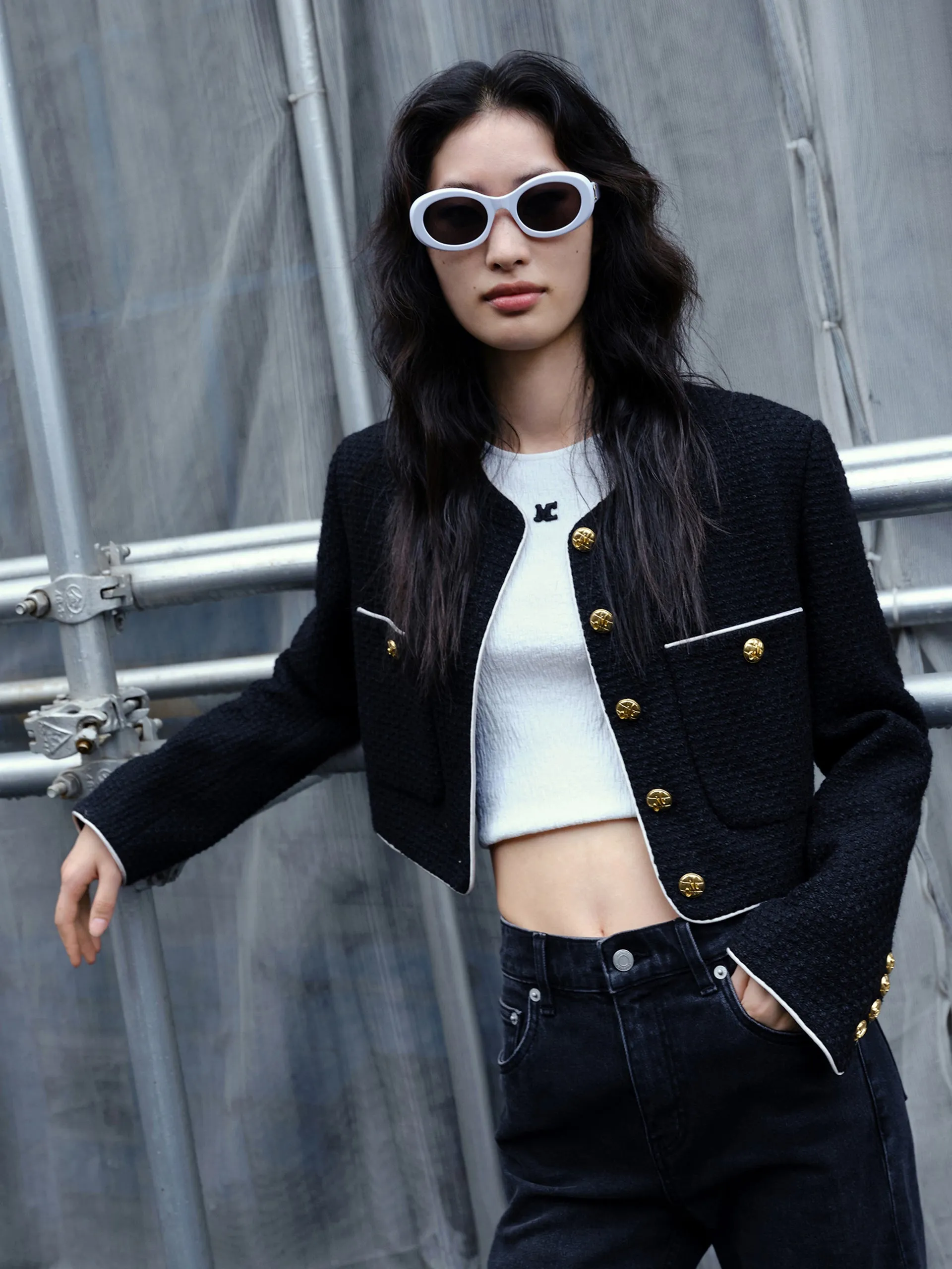 Cropped Metal Button Jacket