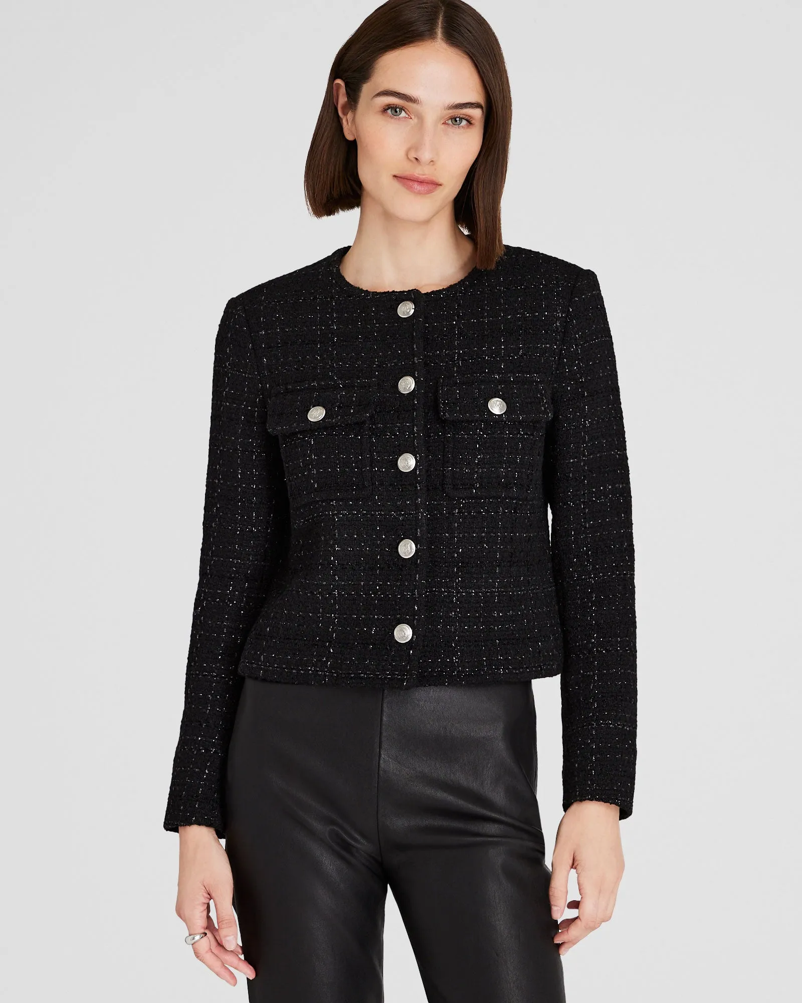 Cropped Metallic Tweed Jacket