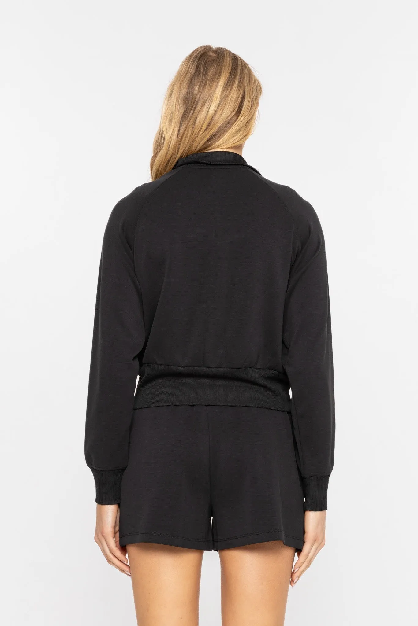 Cropped Mock Neck Zip-Up Jacket in Black