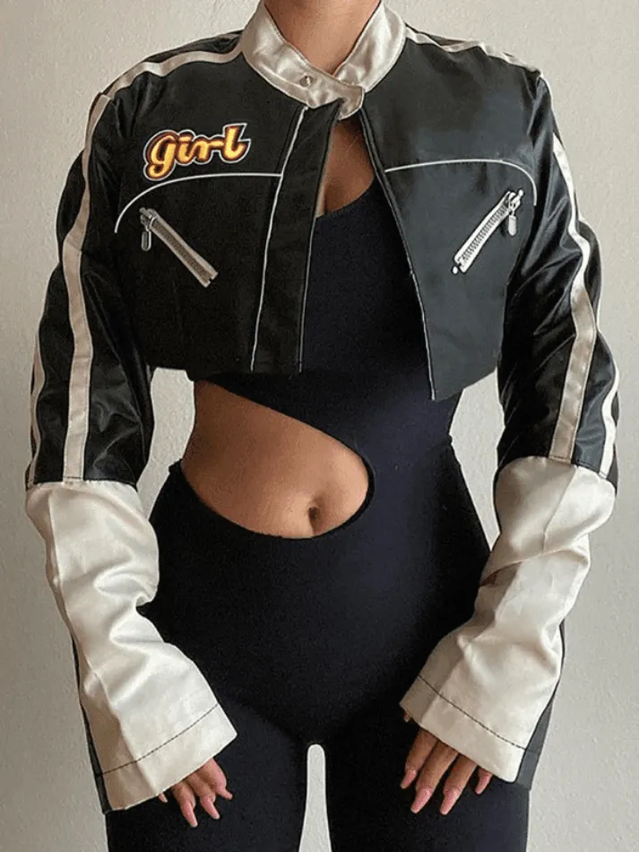 Cropped Patchwork Pu Jacket