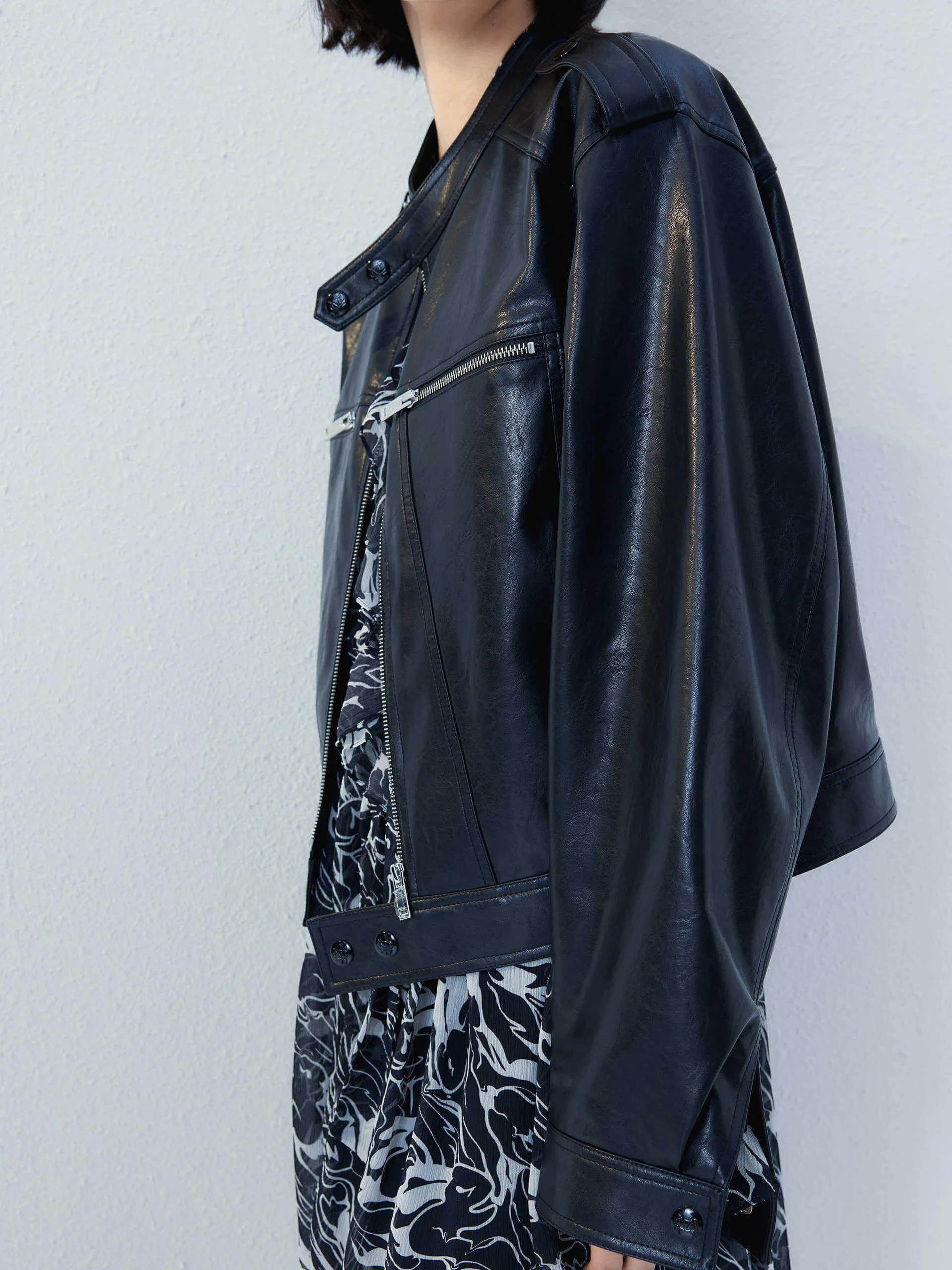 Cropped PU Leather Jacket