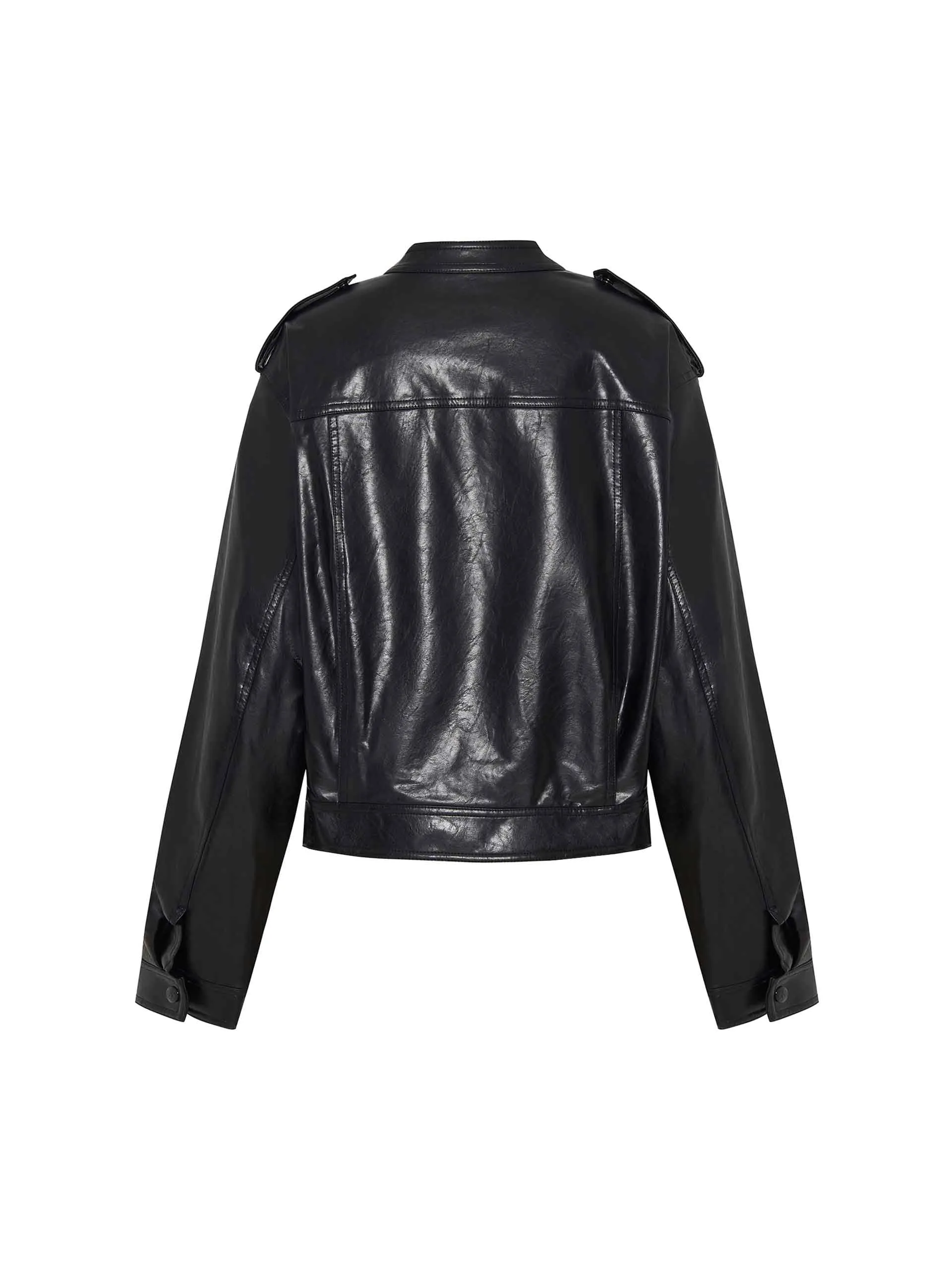 Cropped PU Leather Jacket