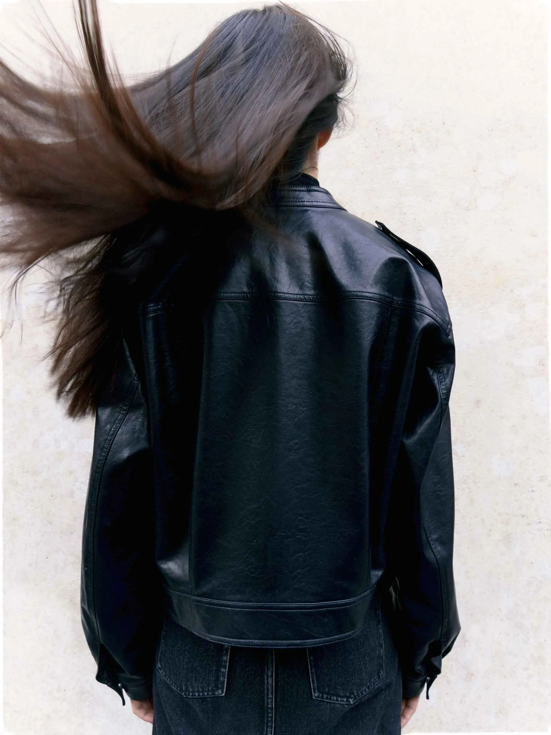 Cropped PU Leather Jacket