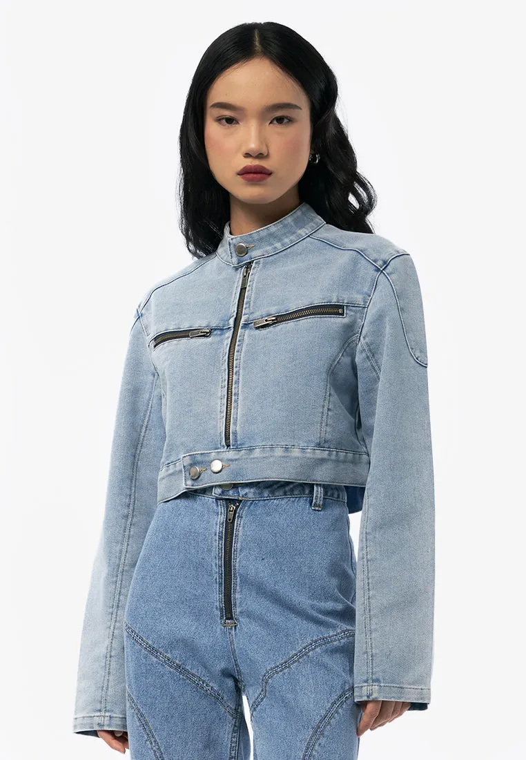 Cropped Racing Denim Jacket