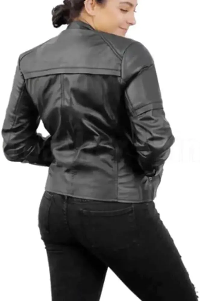 Cropped Real Leather Jacket With Gold Zippers For Women By TJS