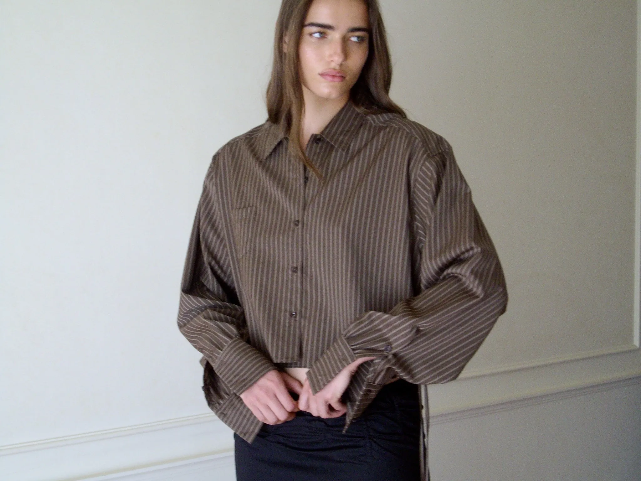 Cropped Shirt Jacket - Sable Stripe