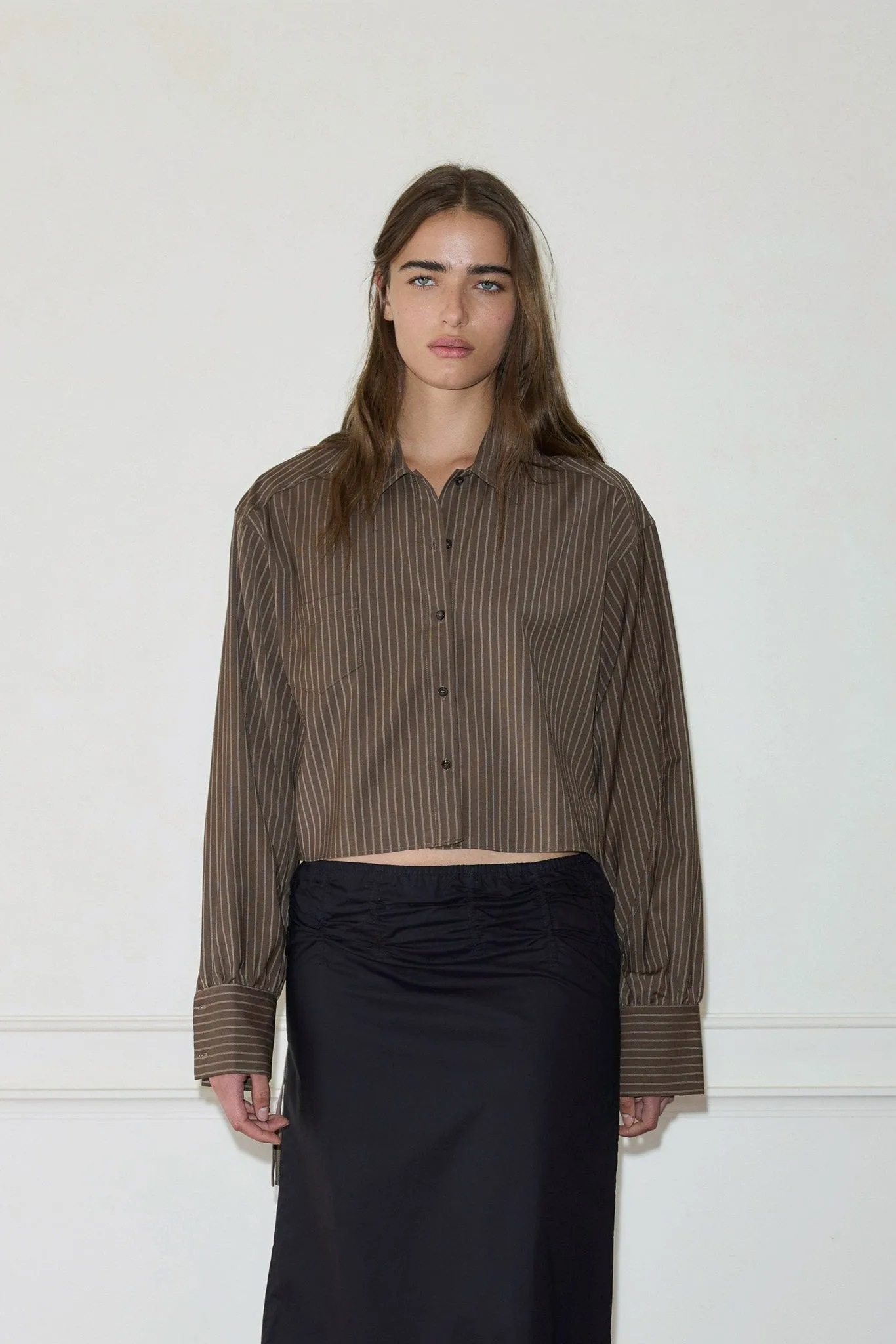 Cropped Shirt Jacket - Sable Stripe