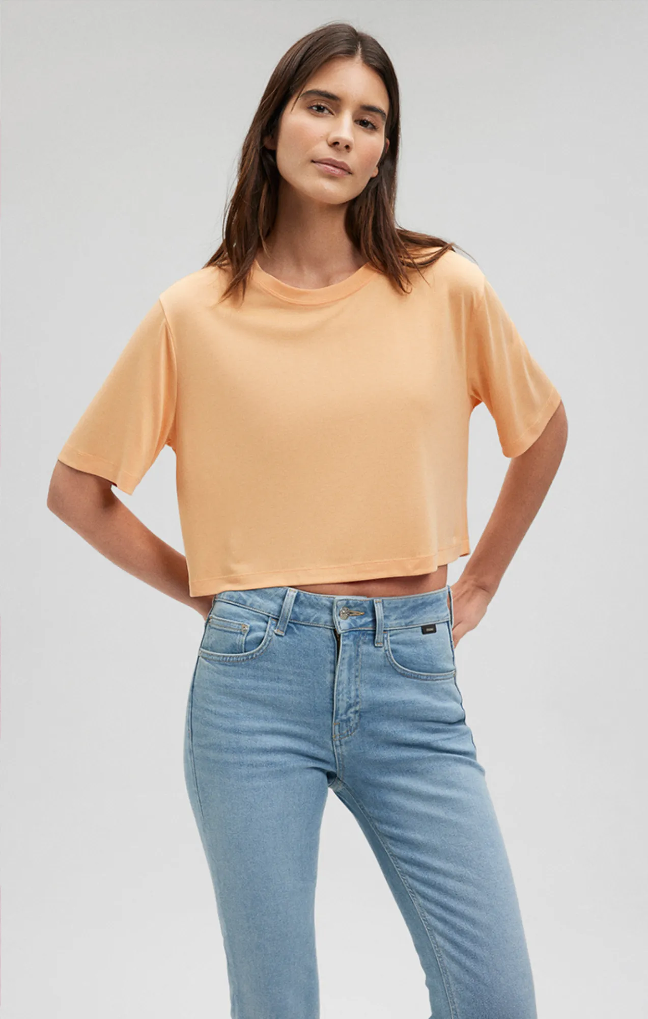 CROPPED SHORT SLEEVE T-SHIRT IN PEACH COBBLER