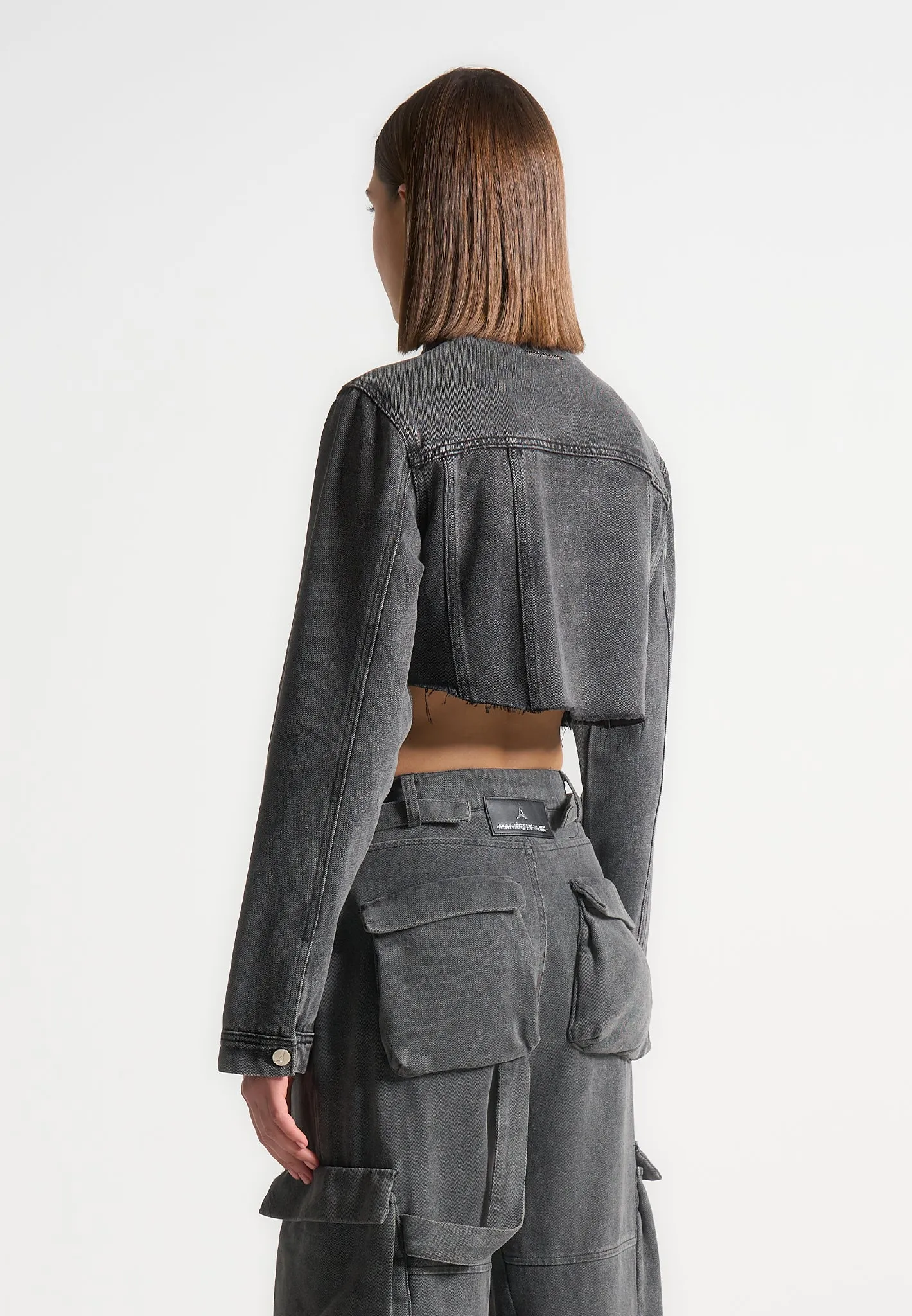 Cropped Tacked Sleeve Jacket - Washed Grey