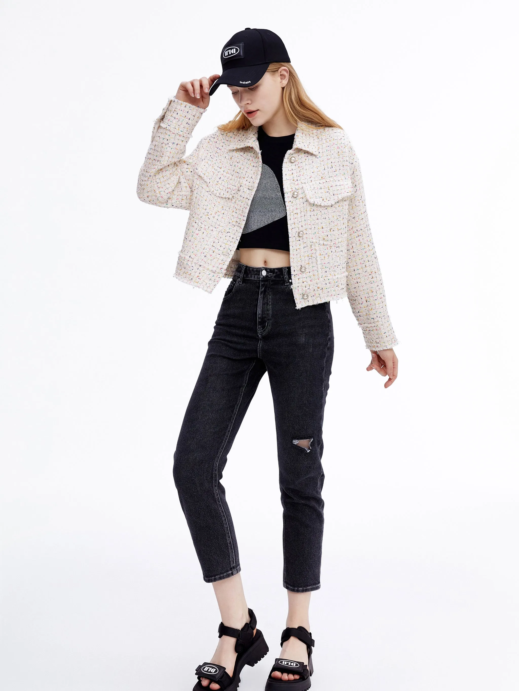 Cropped Tweed Trucker Jacket