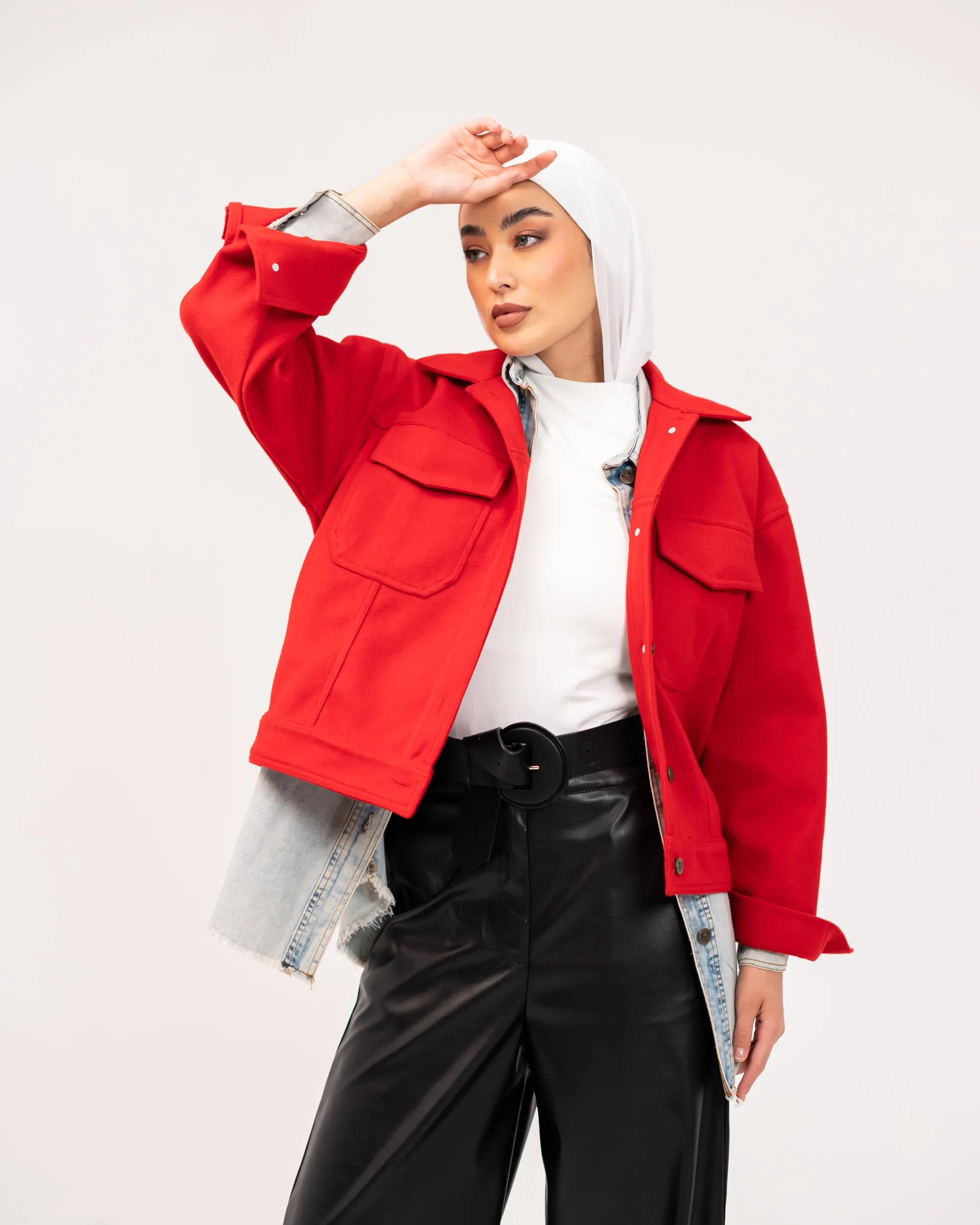 CROPPED WOOL JACKET -RED