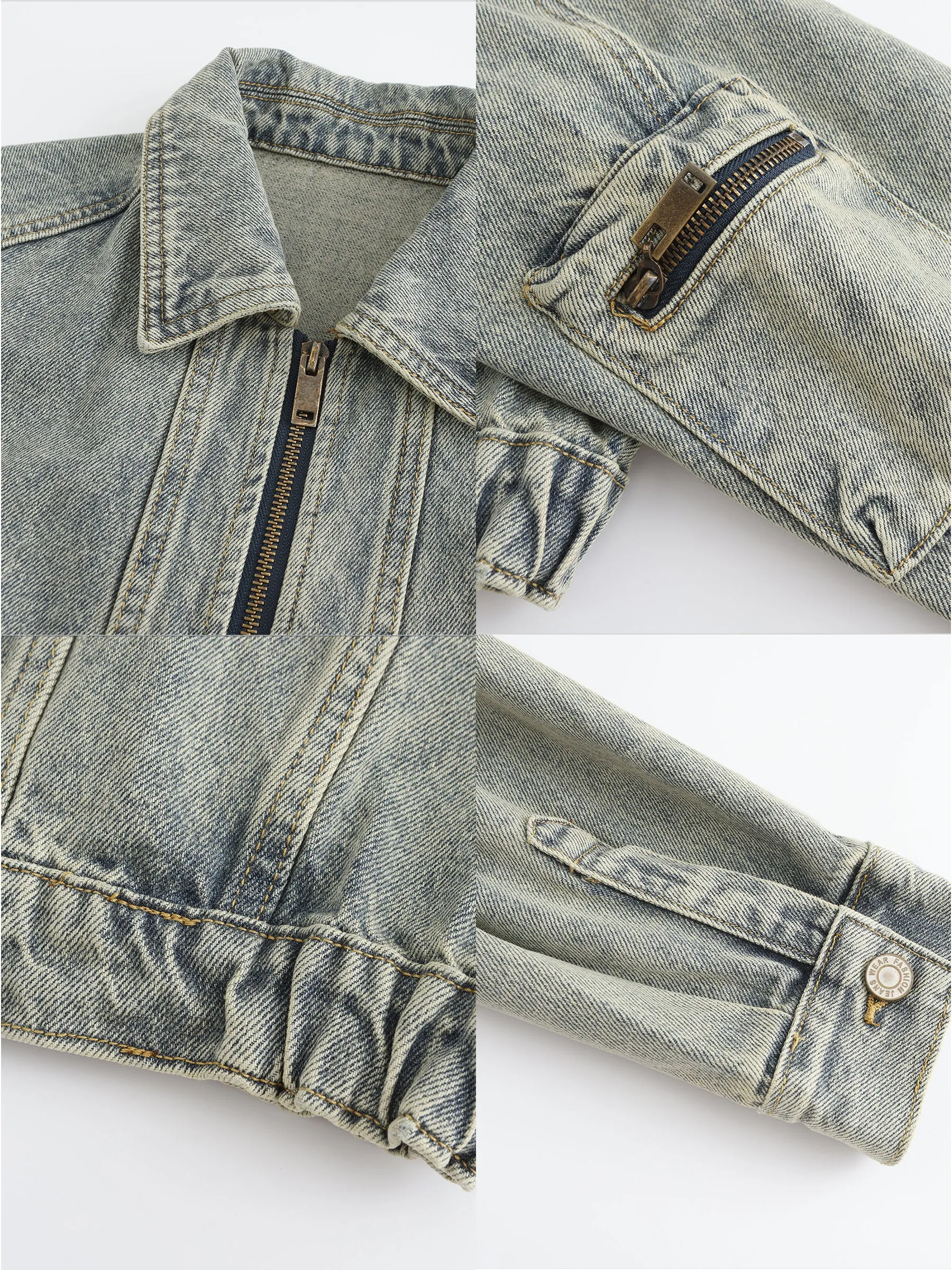 Cropped Zip Up Denim Jacket