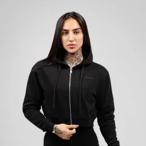 Cropped Zip-Up Hoodie - Black/Black