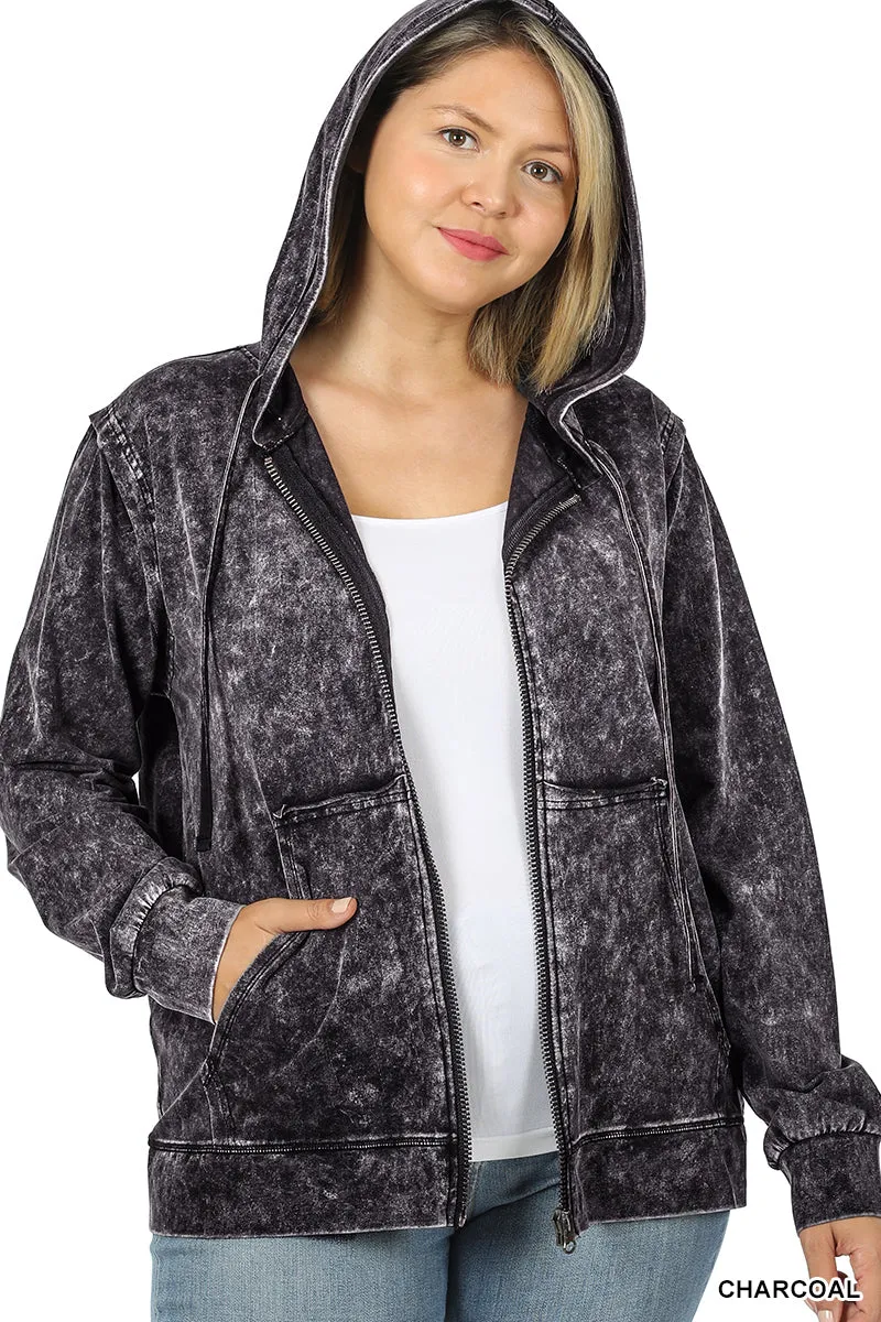 CURVY MINERAL WASH HOODIE JACKET