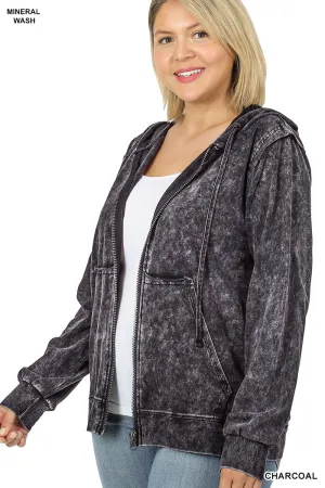 CURVY MINERAL WASH HOODIE JACKET