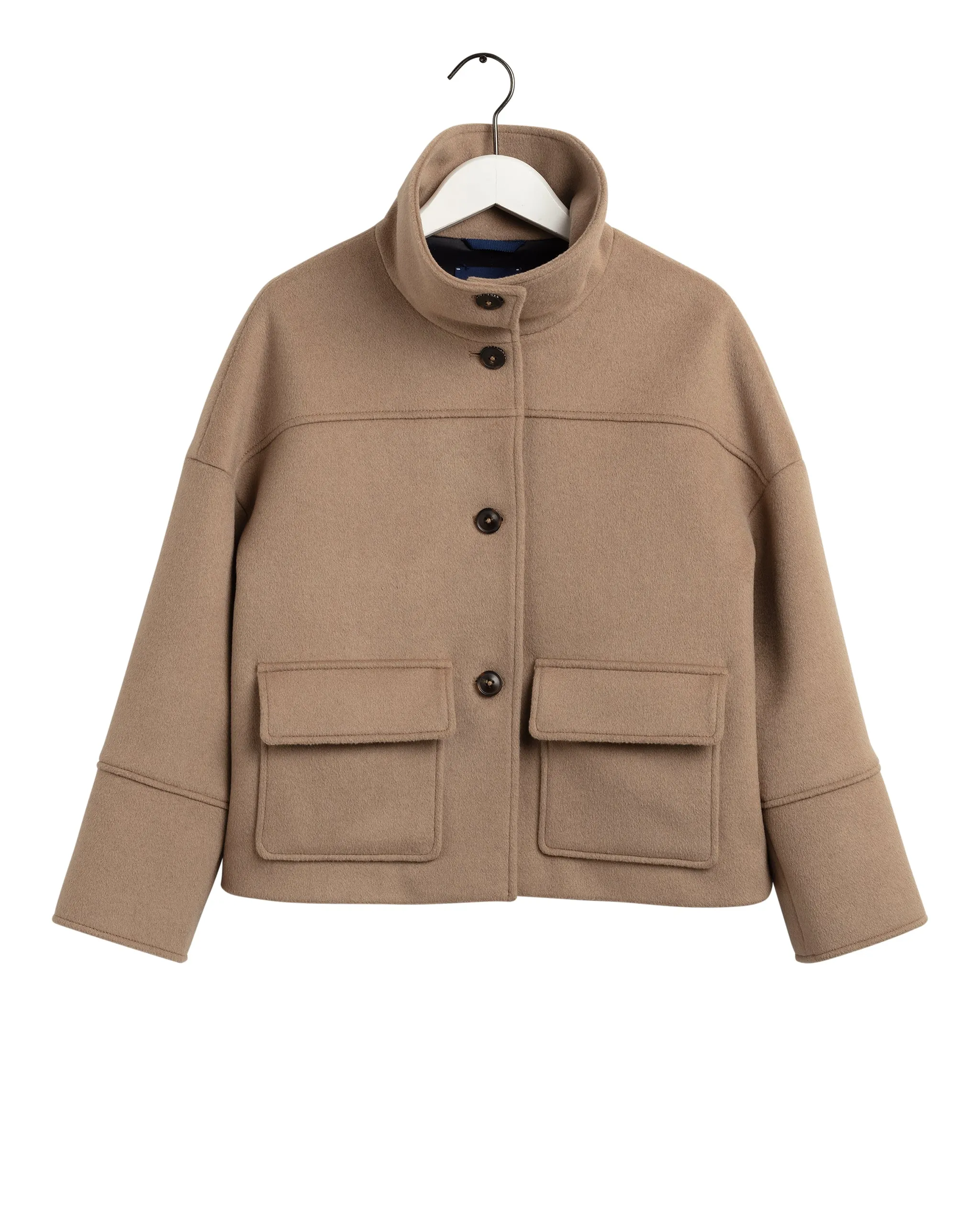 D1. Wool Blend Cropped Jacket - Warm Khaki