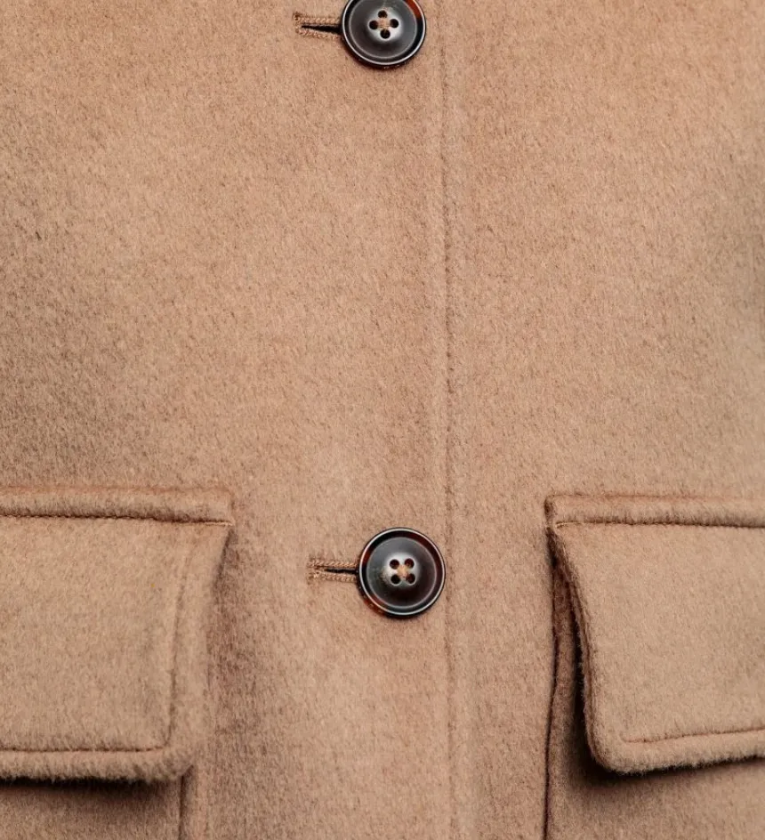 D1. Wool Blend Cropped Jacket - Warm Khaki