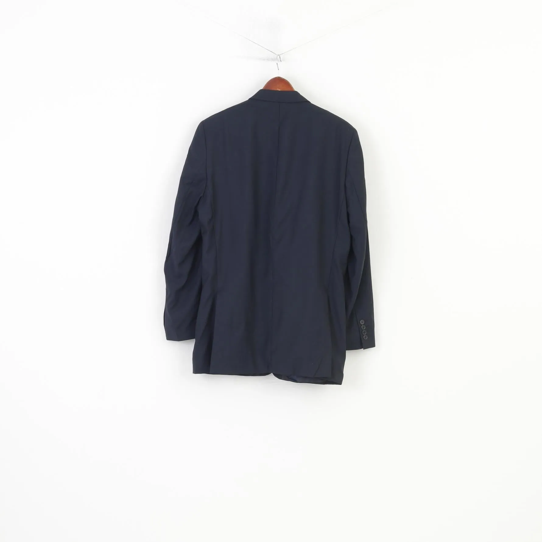 Daniel Hechter Paris Men 42 Blazer Navy  Wool Single Breasted Shoulder Pads Vintage Jacket