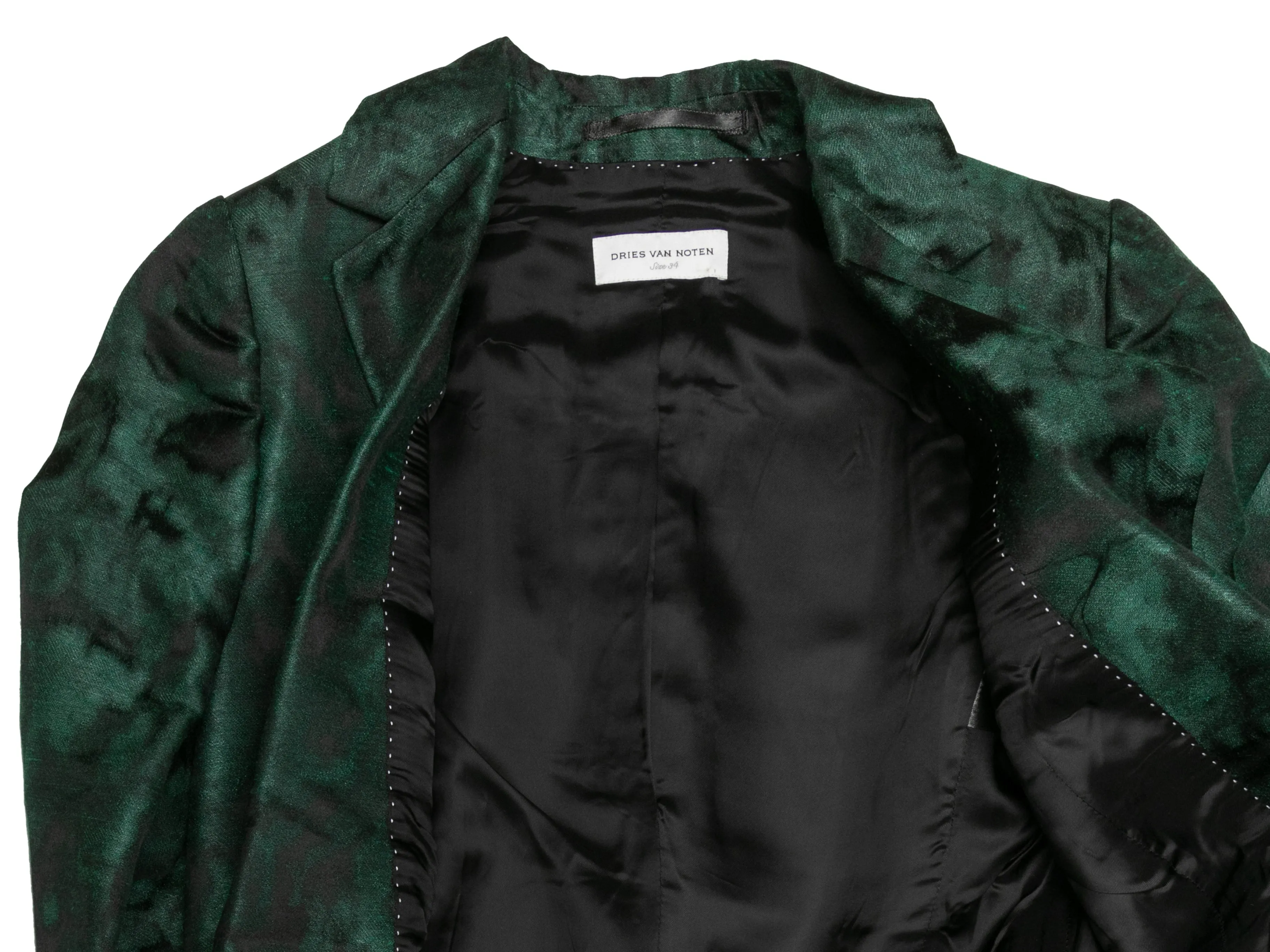 Dark Green & Black Dries Van Noten Jacquard Blazer Size EU 34