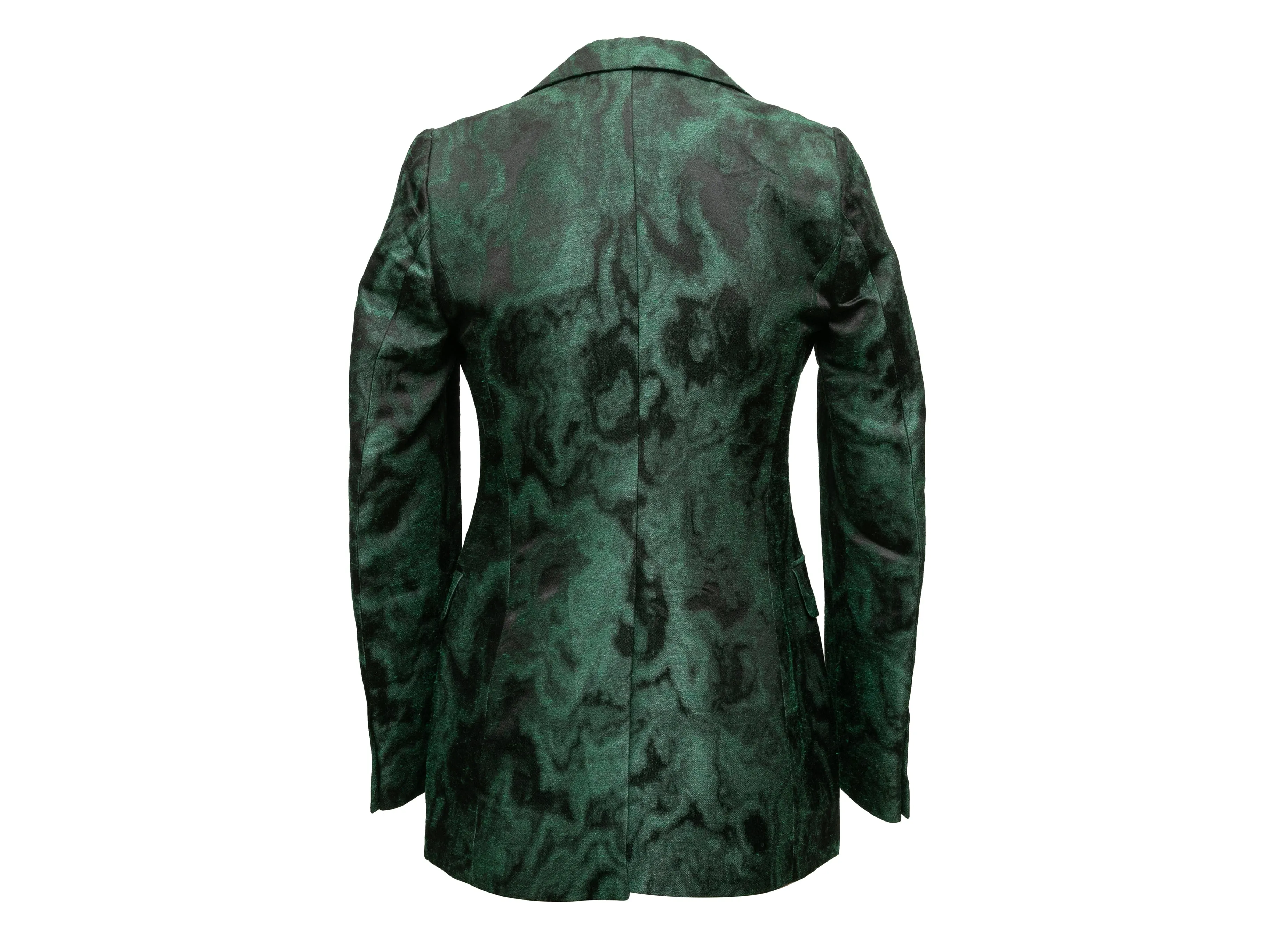 Dark Green & Black Dries Van Noten Jacquard Blazer Size EU 34