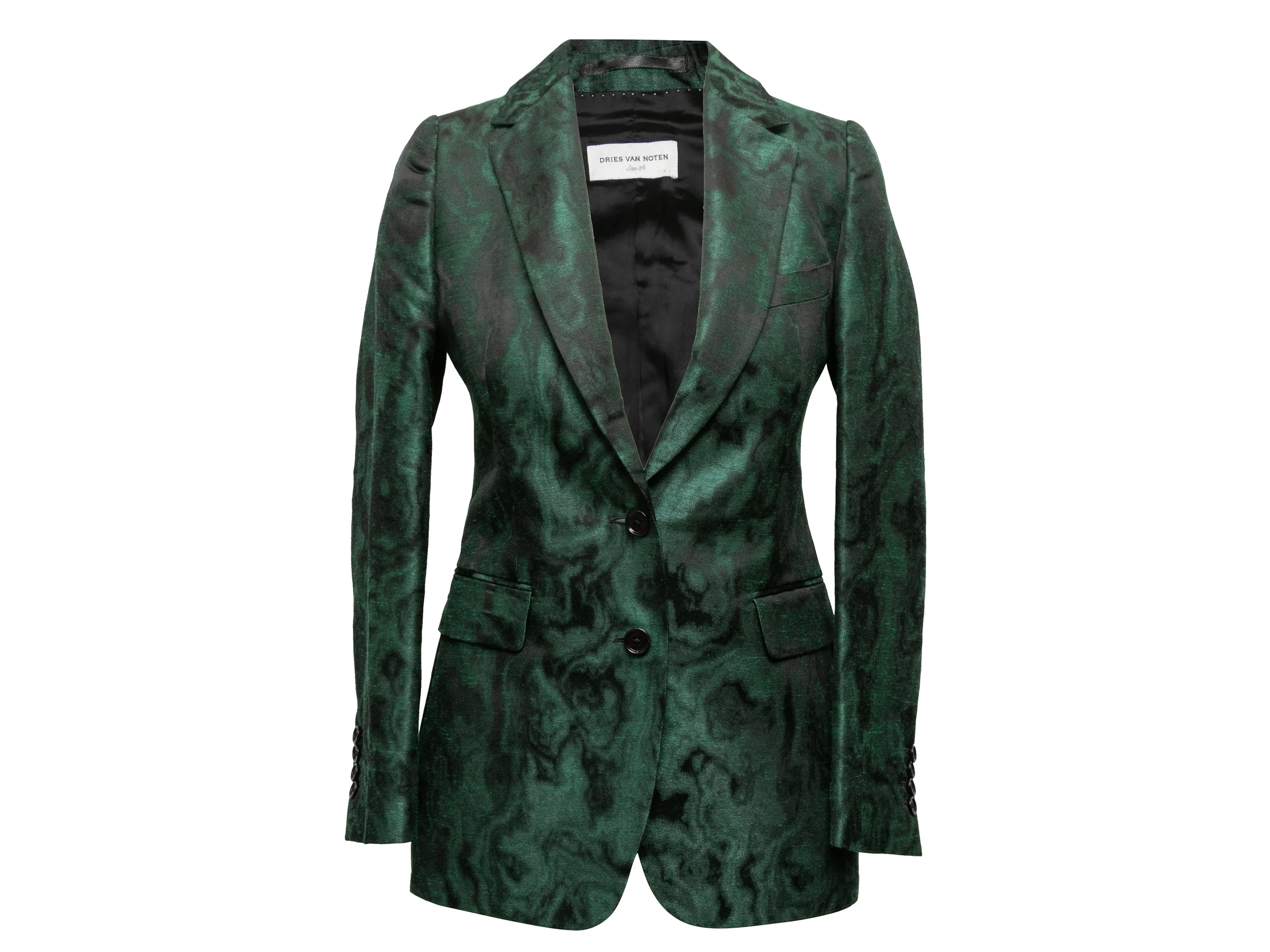 Dark Green & Black Dries Van Noten Jacquard Blazer Size EU 34