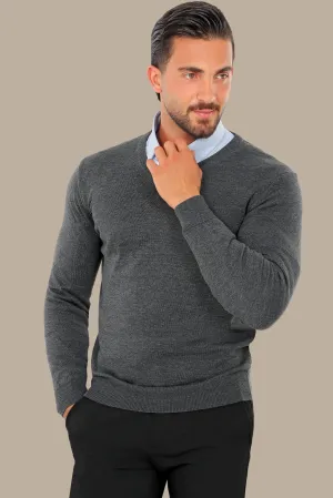 Dark Grey V-Neck Basic Sweater