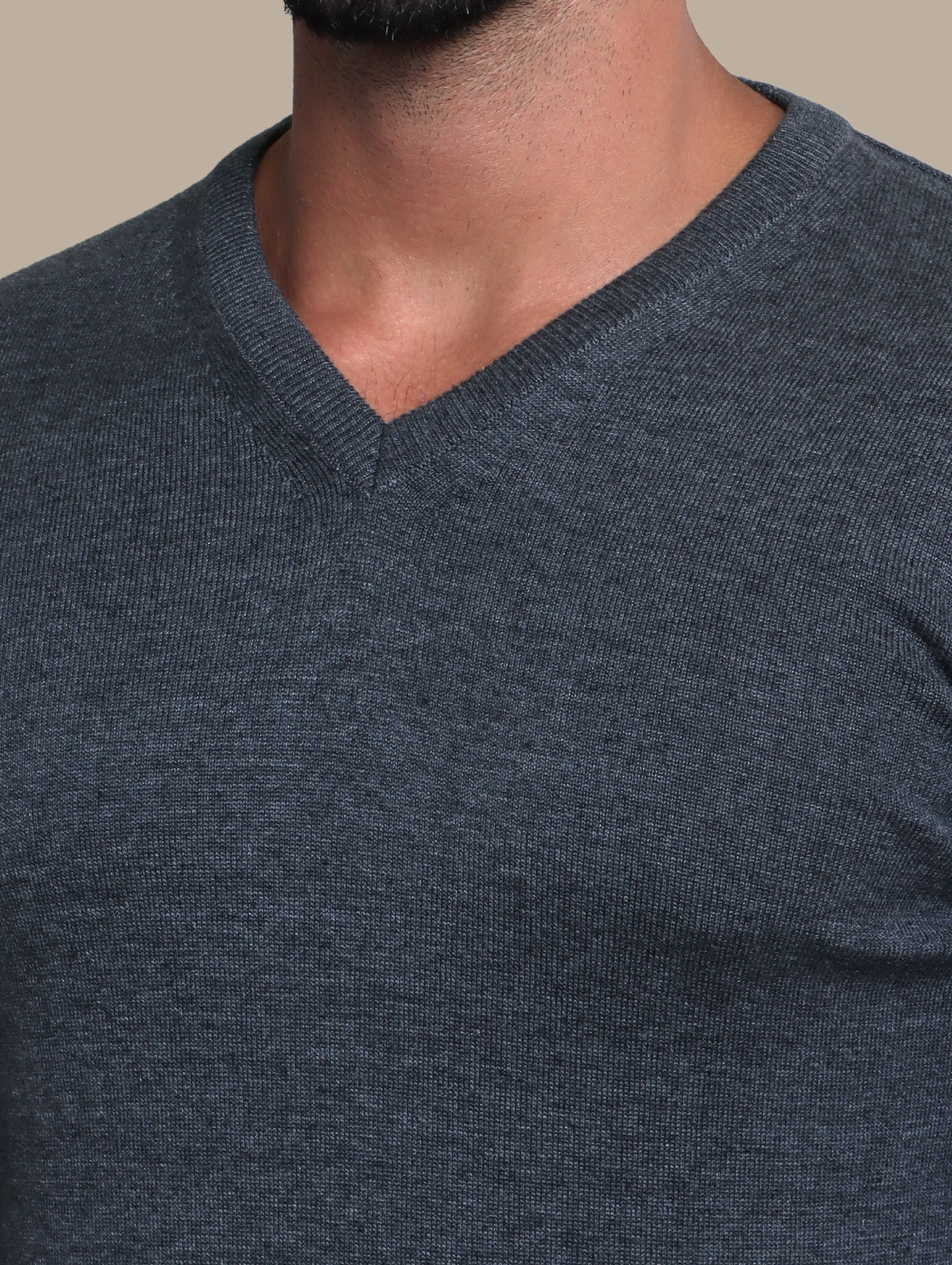 Dark Grey V-Neck Basic Sweater