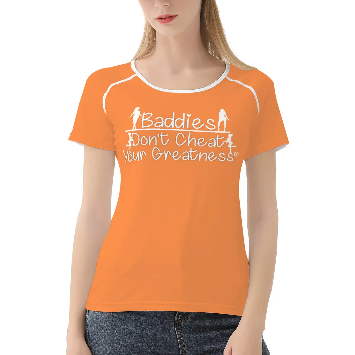 DCYG  24SX Baddies White Logo & Orange Women's All-Over Print T shirt