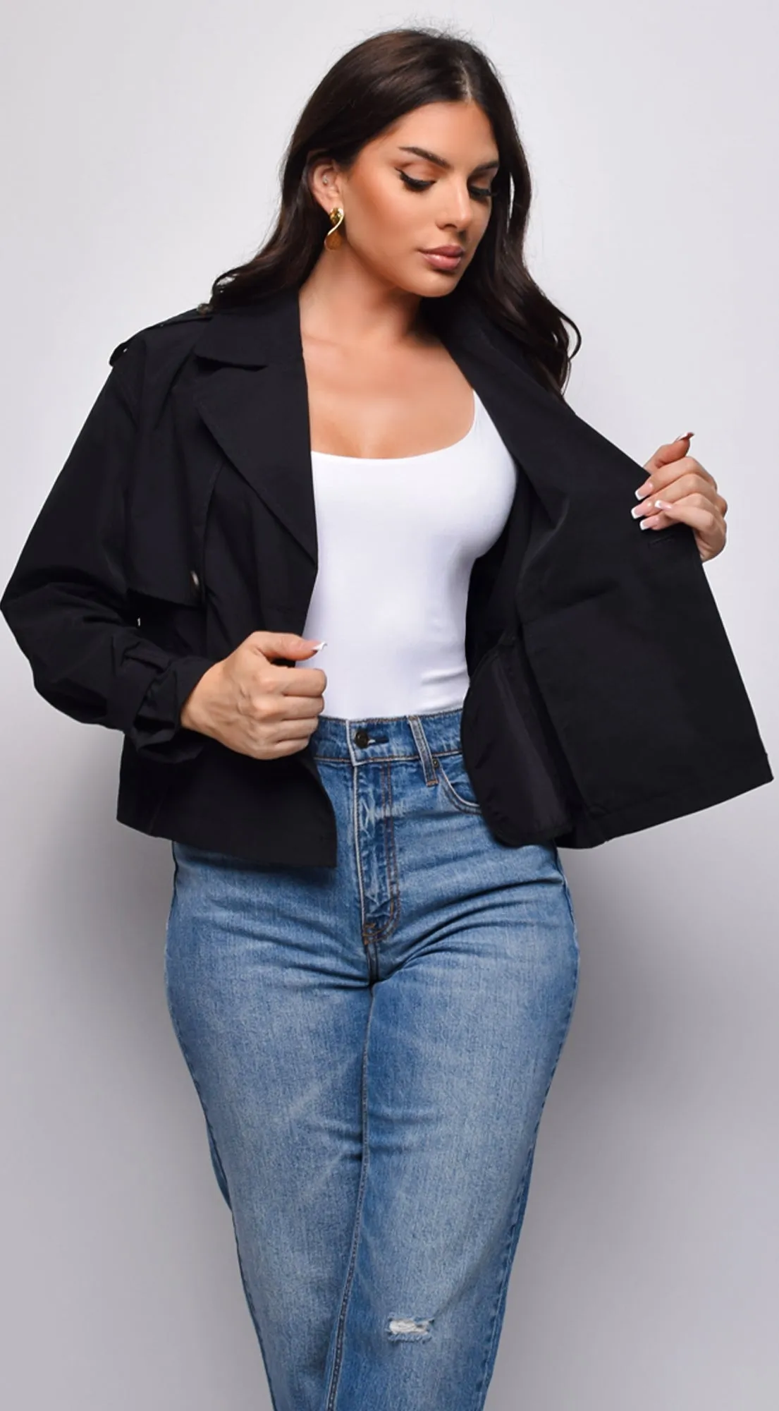 Devin Cropped Trench Jacket - Black