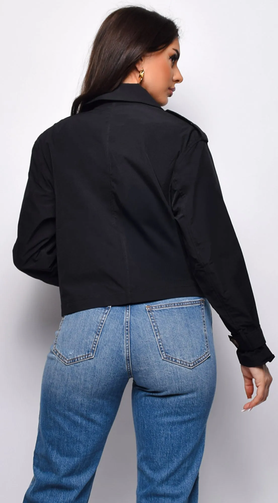 Devin Cropped Trench Jacket - Black