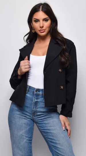 Devin Cropped Trench Jacket - Black