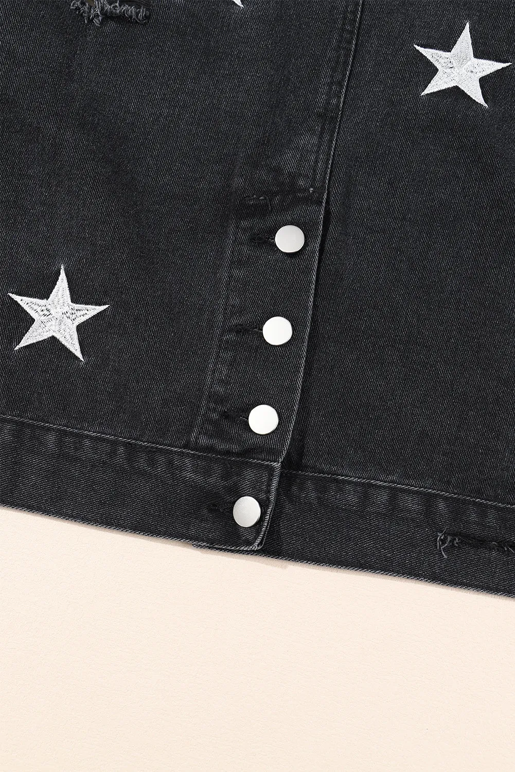 Distressed Pearls Star Cropped Denim Jacket