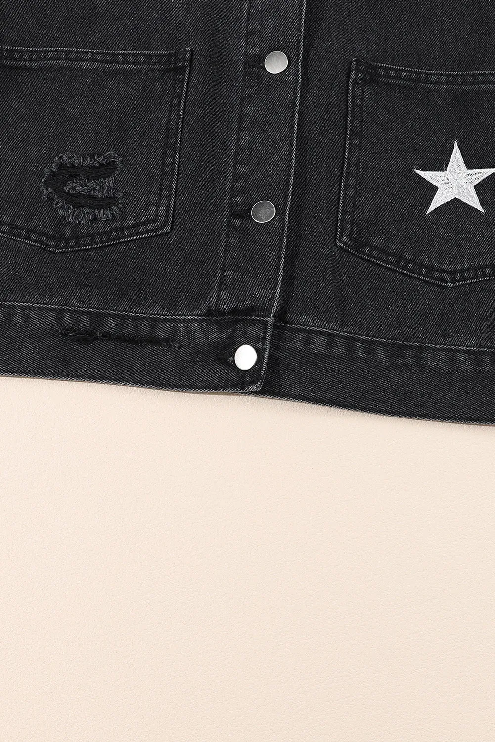 Distressed Pearls Star Cropped Denim Jacket