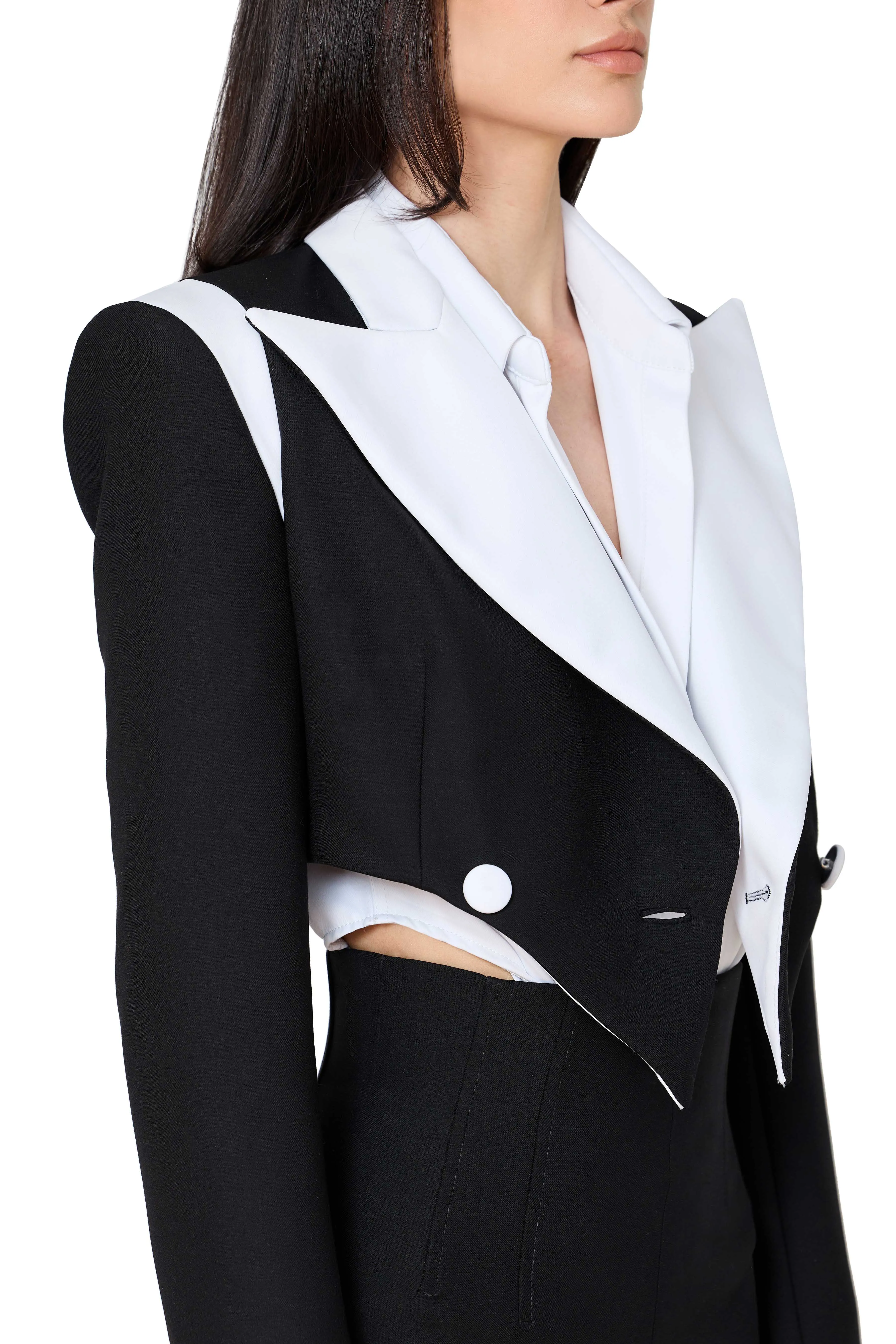 Double Breasted Cropped Blazer with Contrast Detail