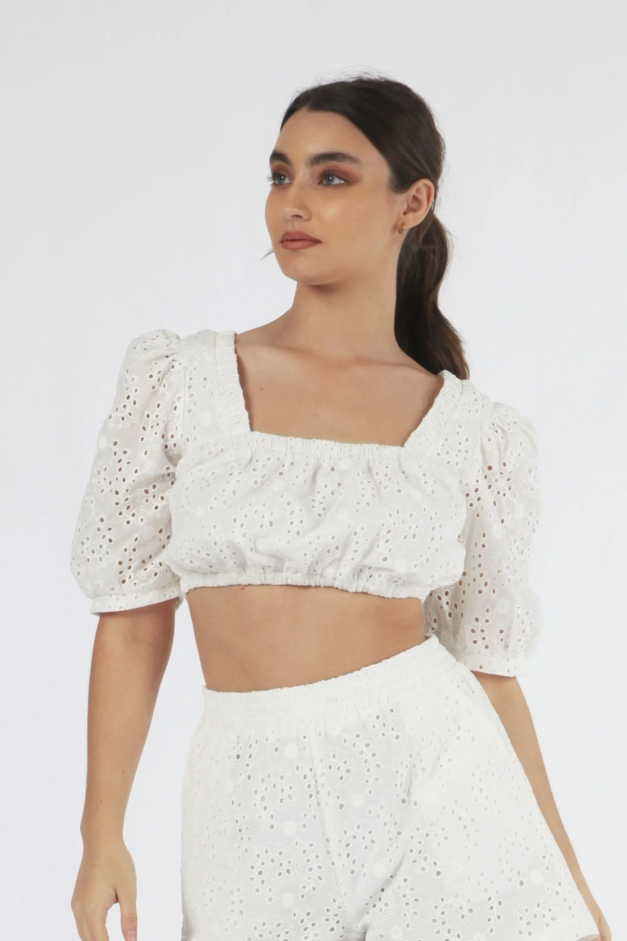 Double Second White Broderie Top With Lace Up Back