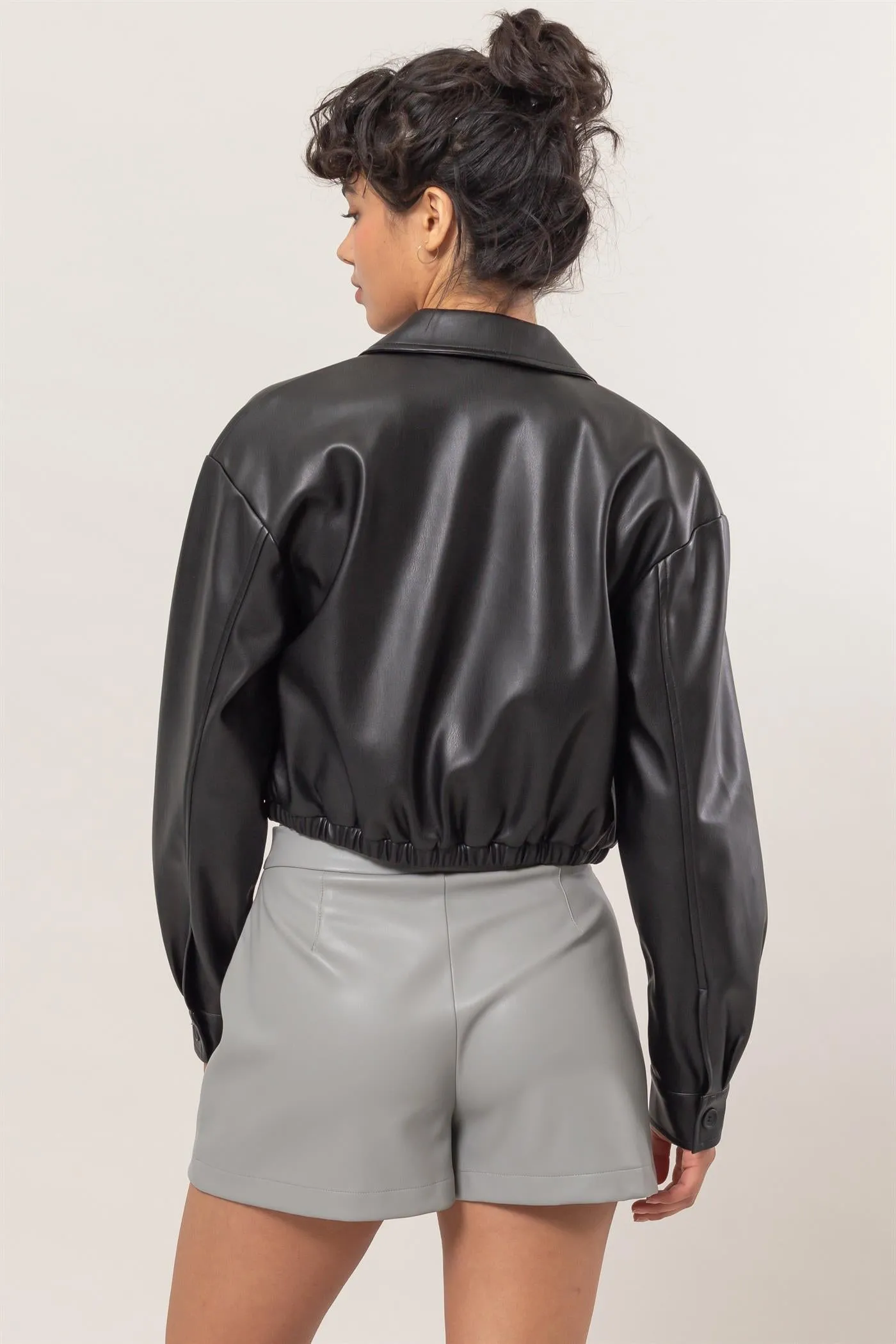 DZ24F011-Cropped Leather Jacket