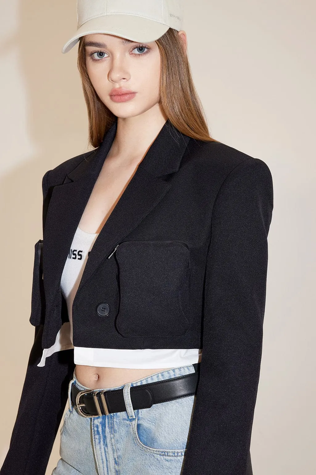 Elegance Cropped Jacket With Shoulder Pads