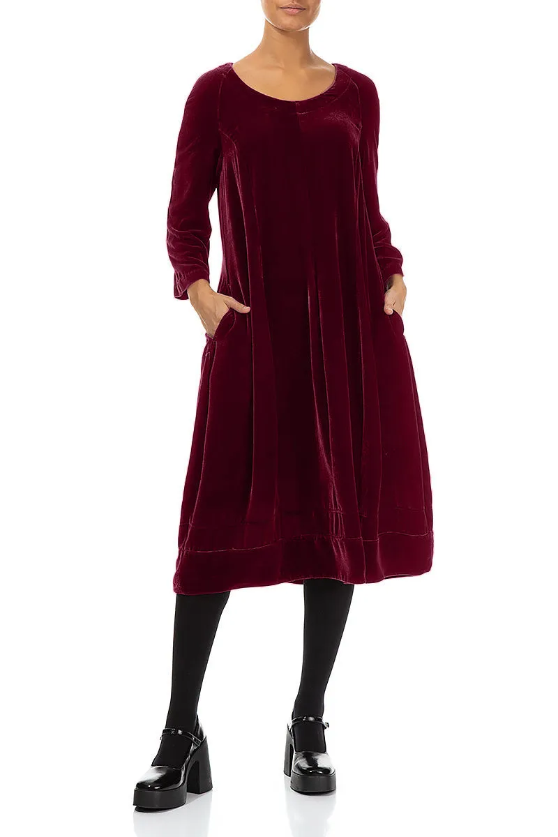 Elegant Balloon Claret Silk Velvet Dress