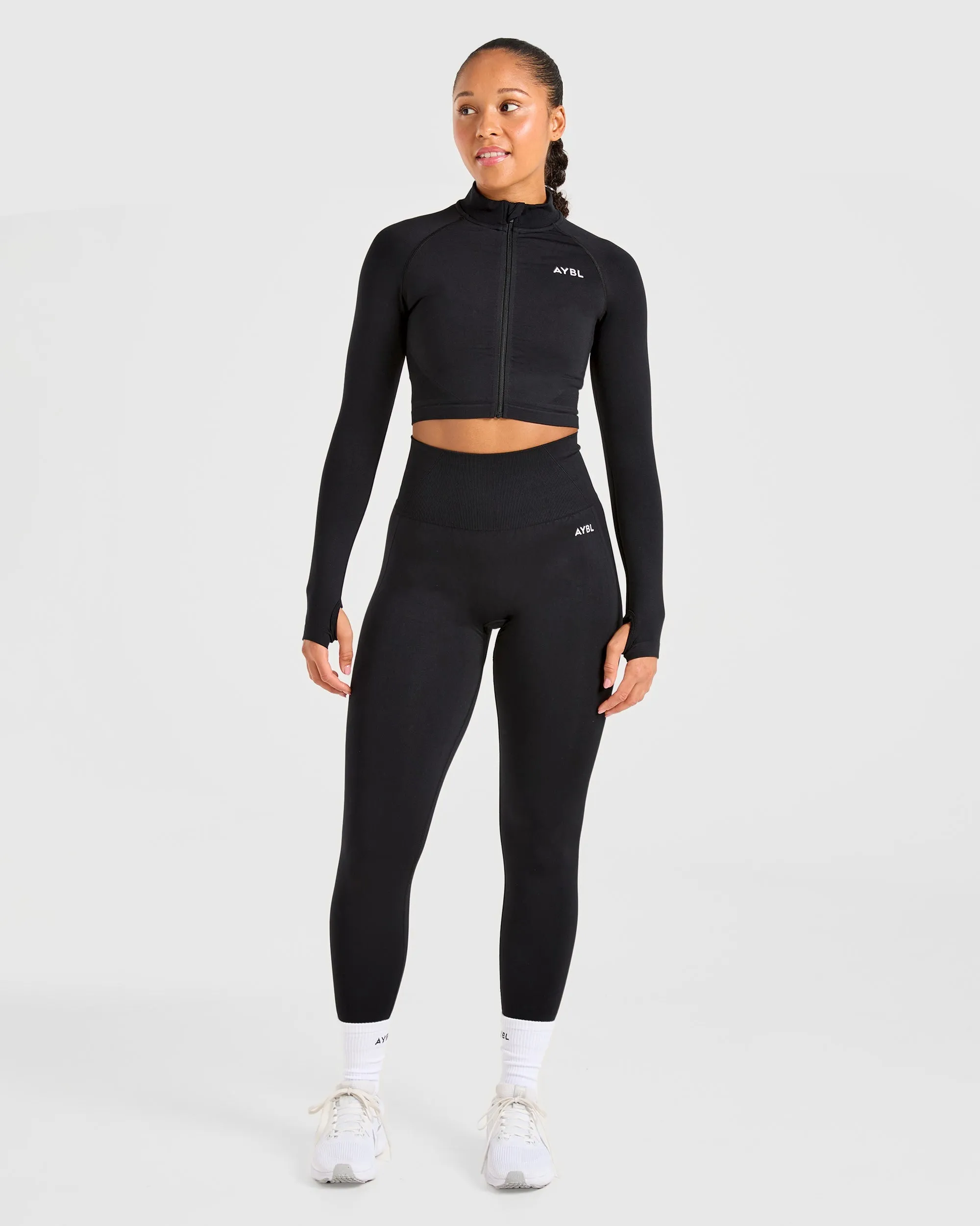 Empower Seamless Crop Zip Jacket - Black