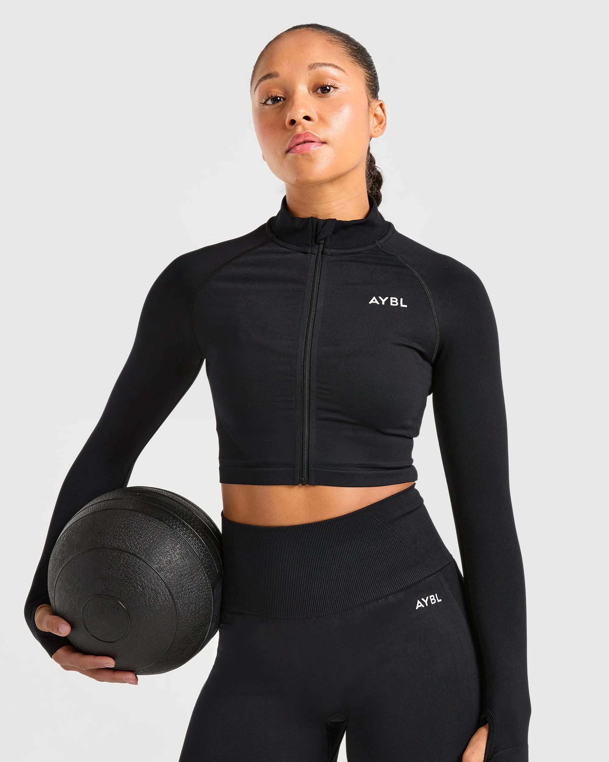 Empower Seamless Crop Zip Jacket - Black