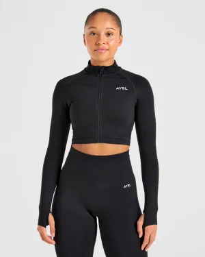 Empower Seamless Crop Zip Jacket - Black