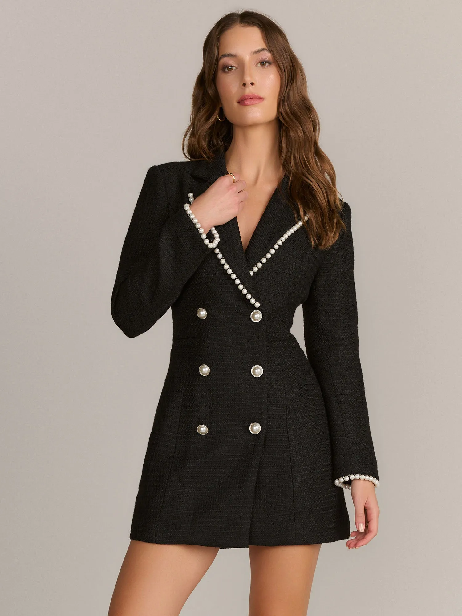 Endless Rose Long Sleeve Pearl Trim Blazer Dress - Brands We Love