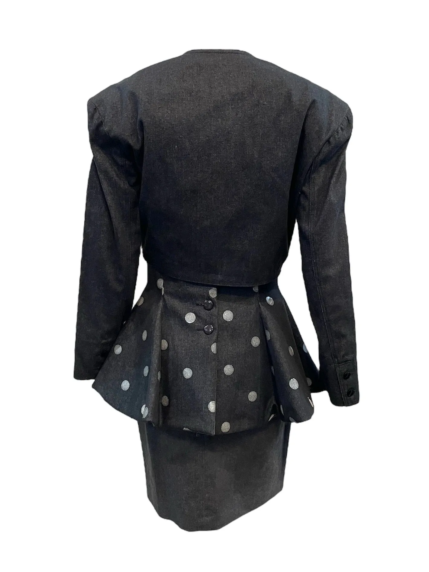 Enrico Coveri 80s OverDyed Black Polka Dot Dress and Cropped Jacket