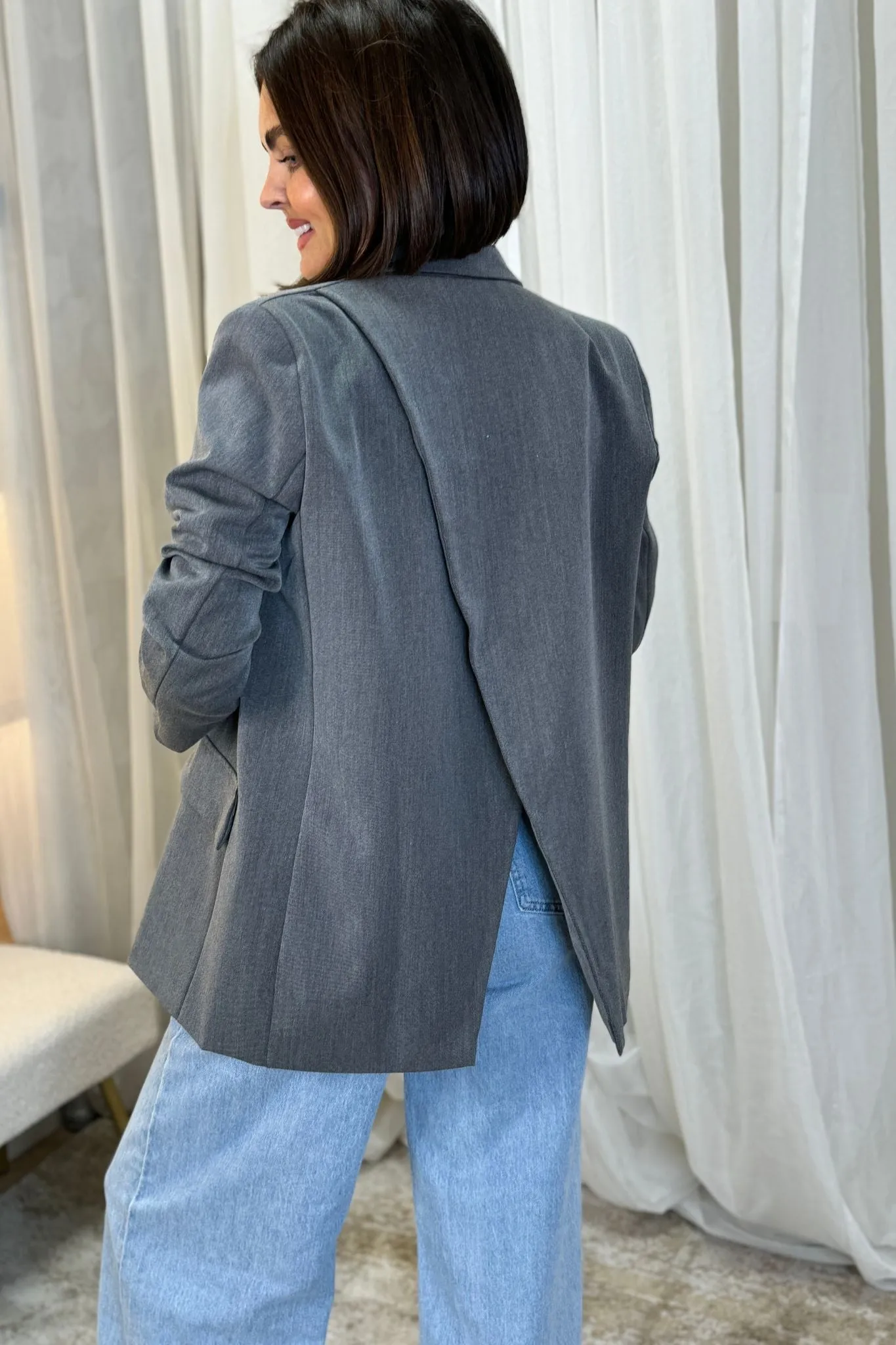 Erica Open Back Blazer In Grey